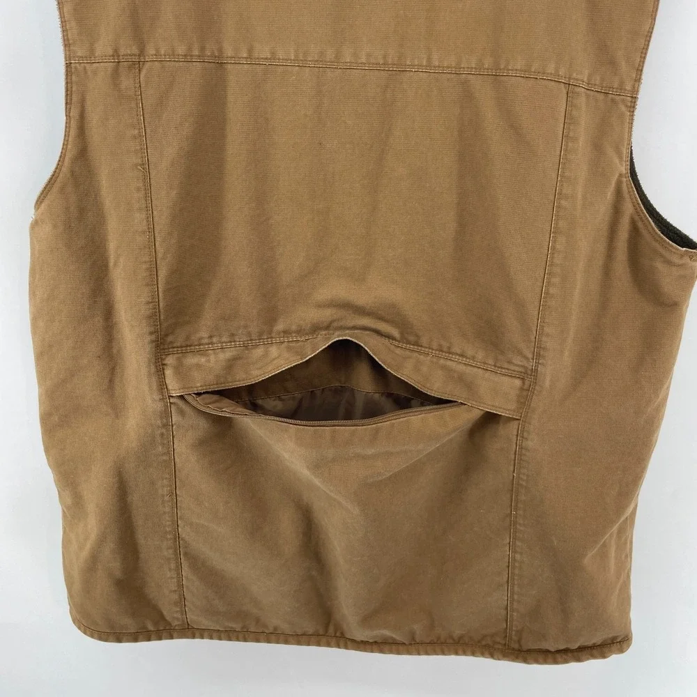 Bit & Bridle Men L Canvas Workwear Vest Fleece Lined Utility Cargo Brown Western